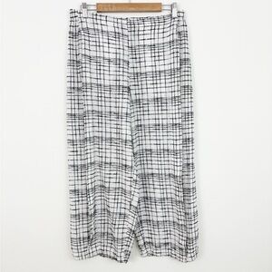 Liv by Habitat Window Pane Print Linen Cropped Wide Leg Pants Size Large